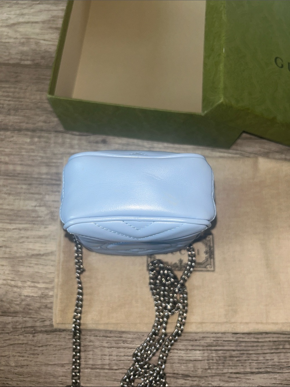 Gucci Light Blue Chevron Mini Marmont Crossbody - Picture 13 of 15